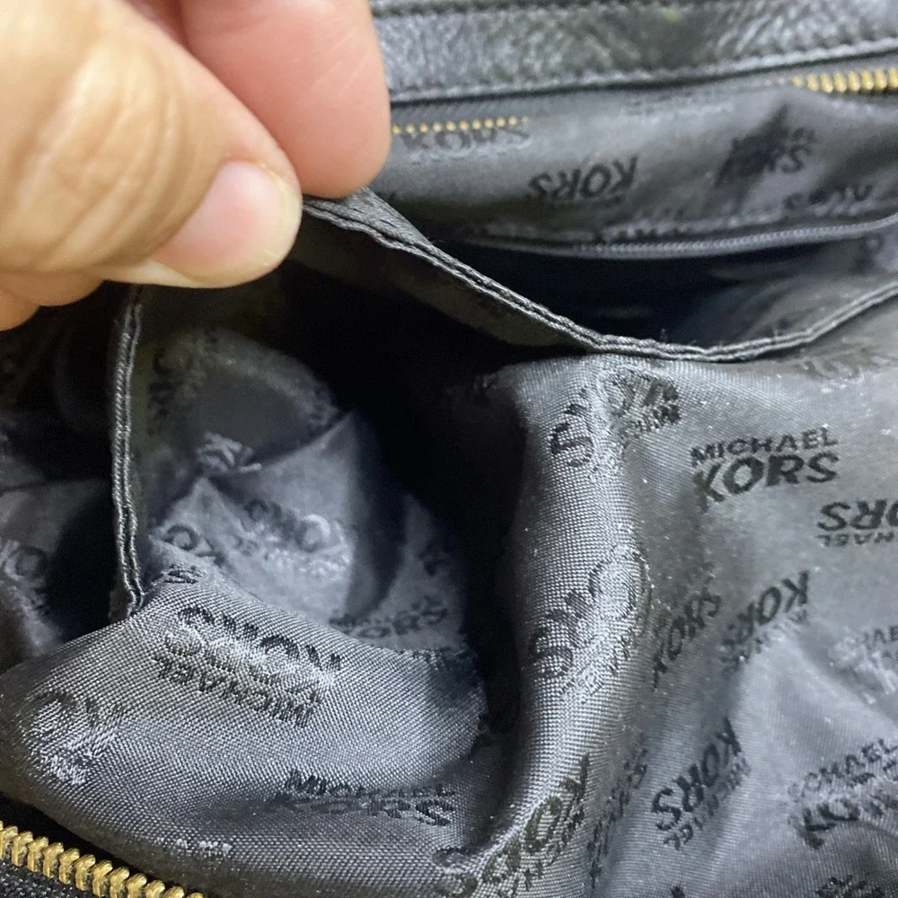 Michael Kors Brown Black Logo Satchel‎ Top Handle Gold Hardware